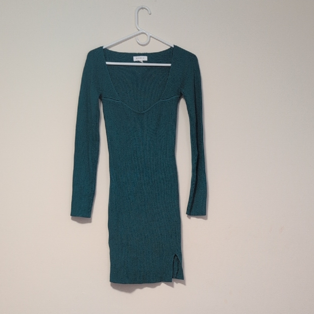 Hello Molly Teal Ribbed Long Sleeve Bodycon Dress